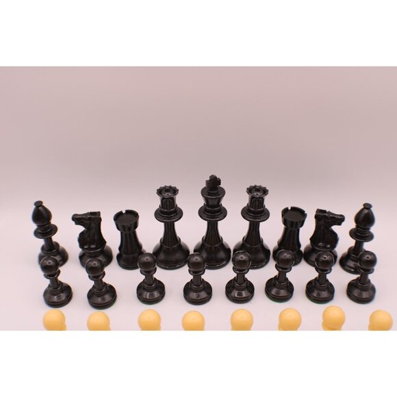 Complete Set Chess Pieces Black Tan Board Games Blue Zippered Case Resin Acrylic - Picture 2 of 11